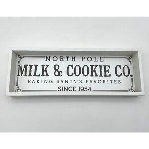 North Pole Milk & Cookie Co Discontinued Xmas Decor Wood Shelf Sitter Tabletop